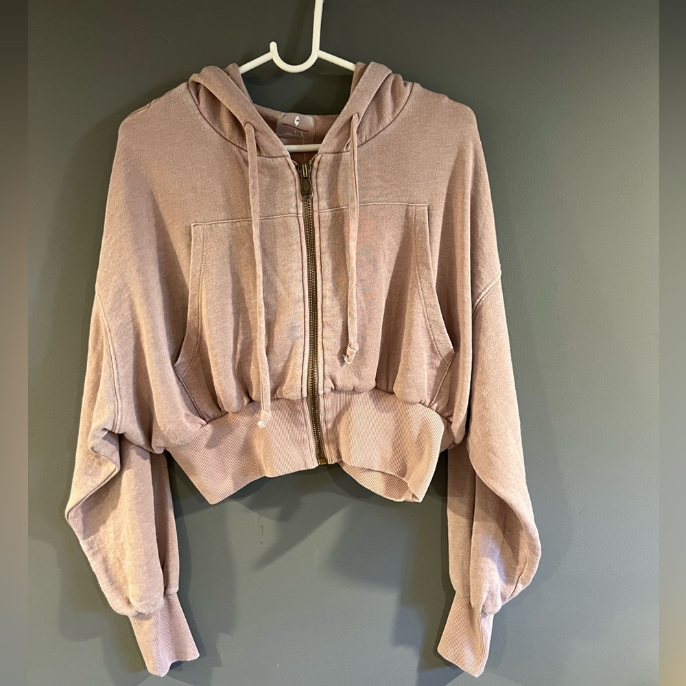 Free People Zip Up Hoodie Sand Dune Taupe Small